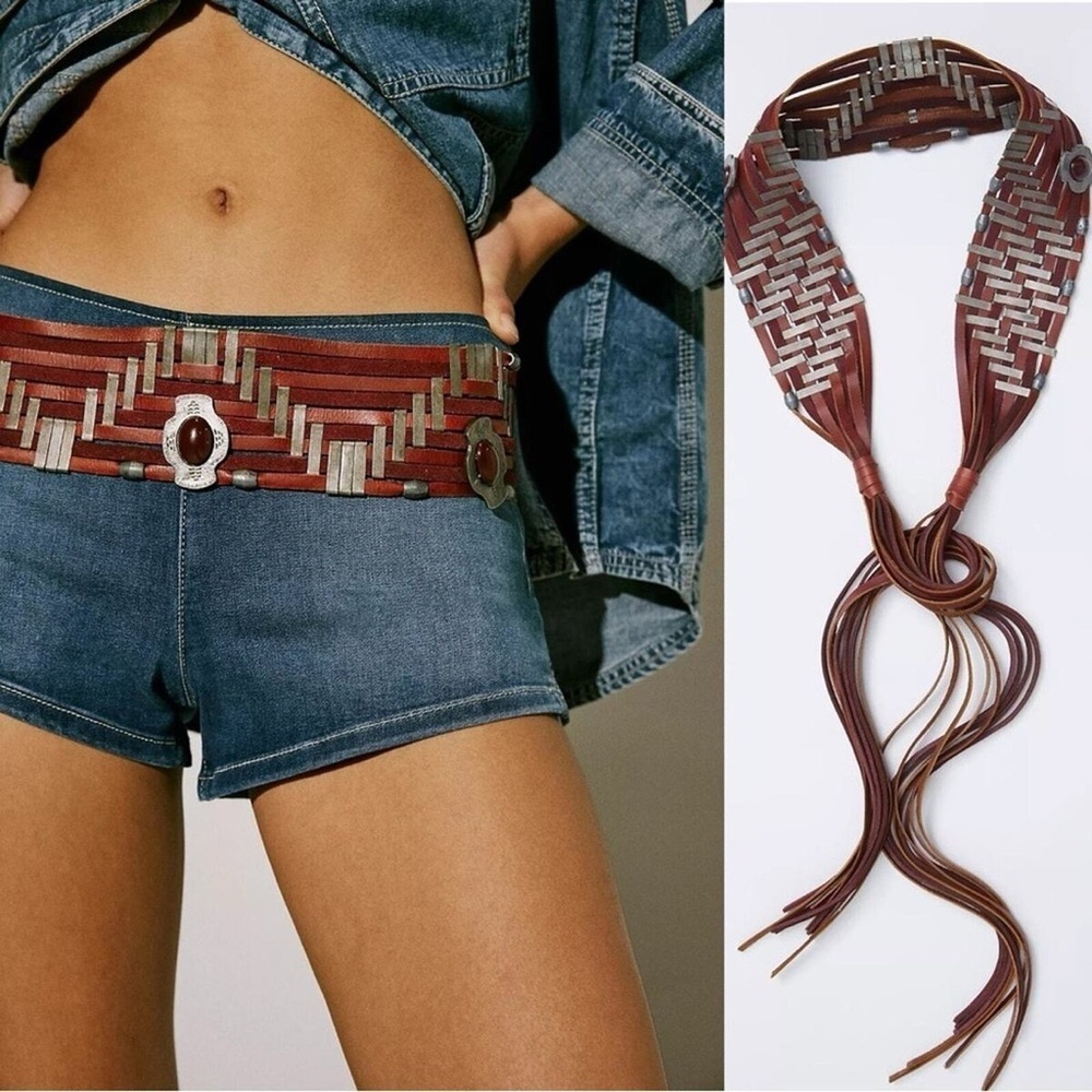 Free People Bonita Leather Wrap Belt in Artemis New wtag